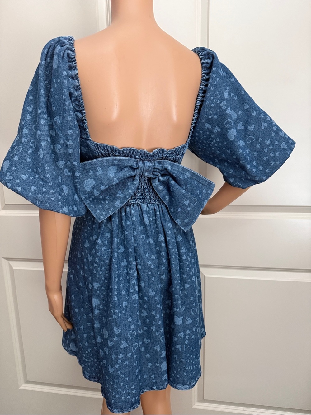 New Avec Les Filles Heart Puff Sleeve Babydoll Minidress - Picture 9 of 9